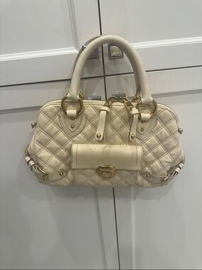 Marc Jacobs Cream Quilted Satchel with Gold Hardware